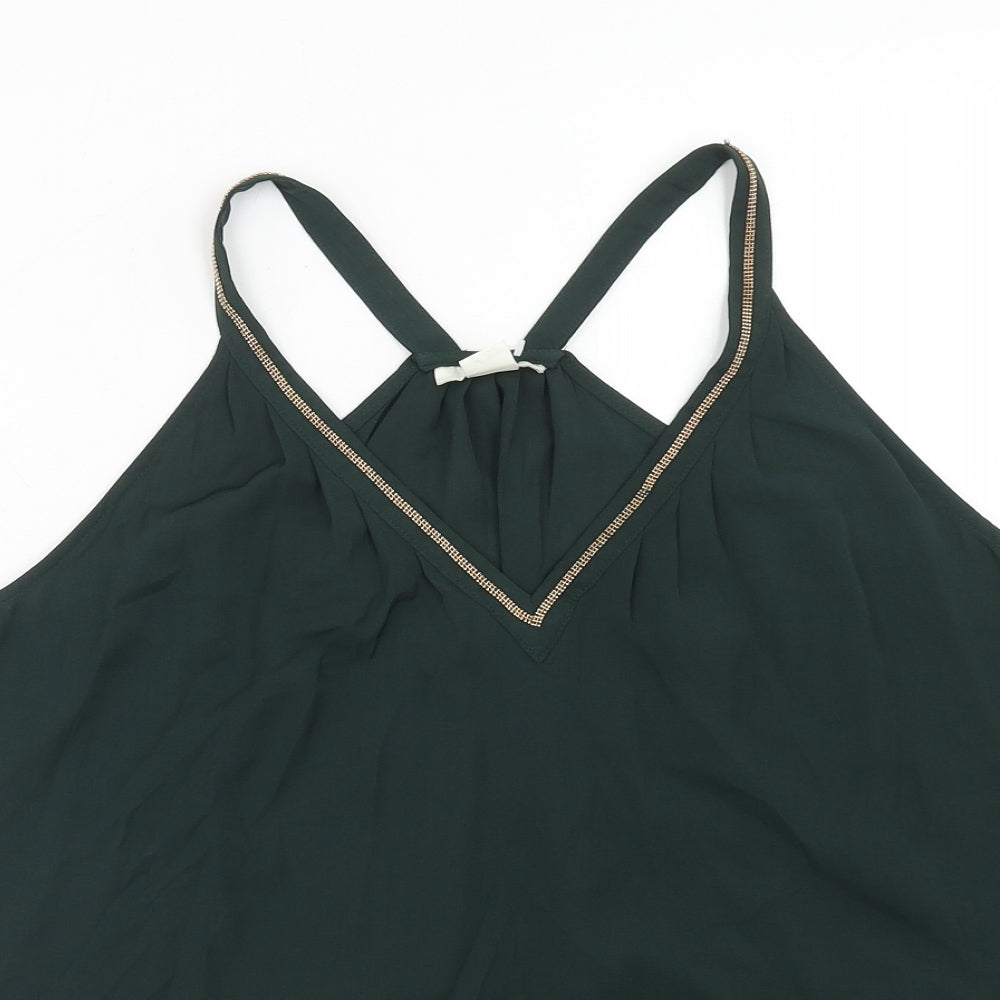 H&M Womens Green Polyester Basic Tank Size 8 V-Neck