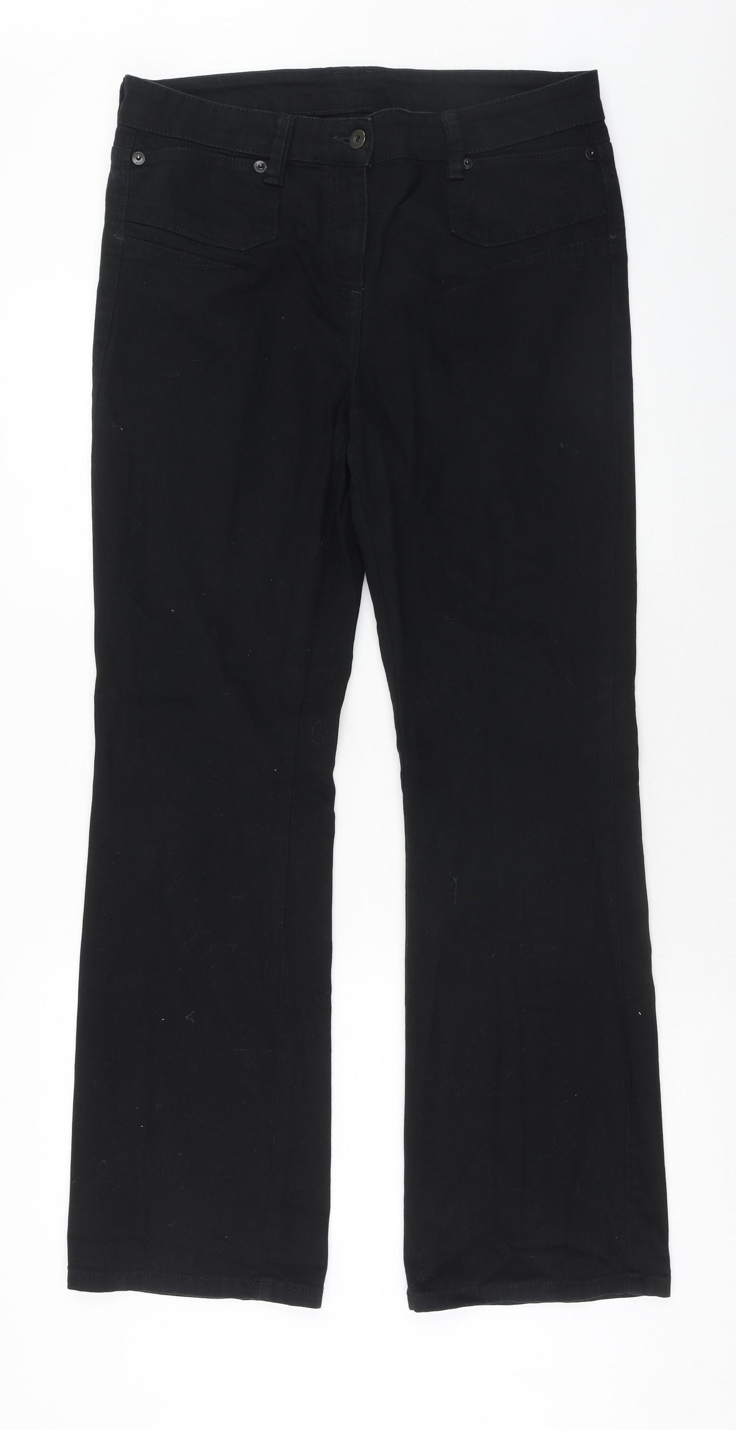 Marks and Spencer Womens Black Cotton Straight Jeans Size 14 Regular Zip