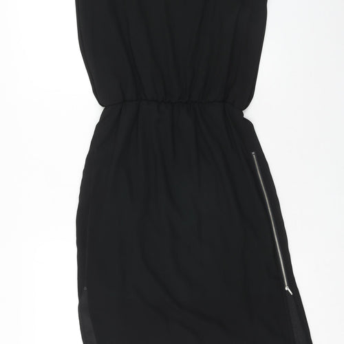 infront Womens Black Polyester A-Line Size S Boat Neck Zip