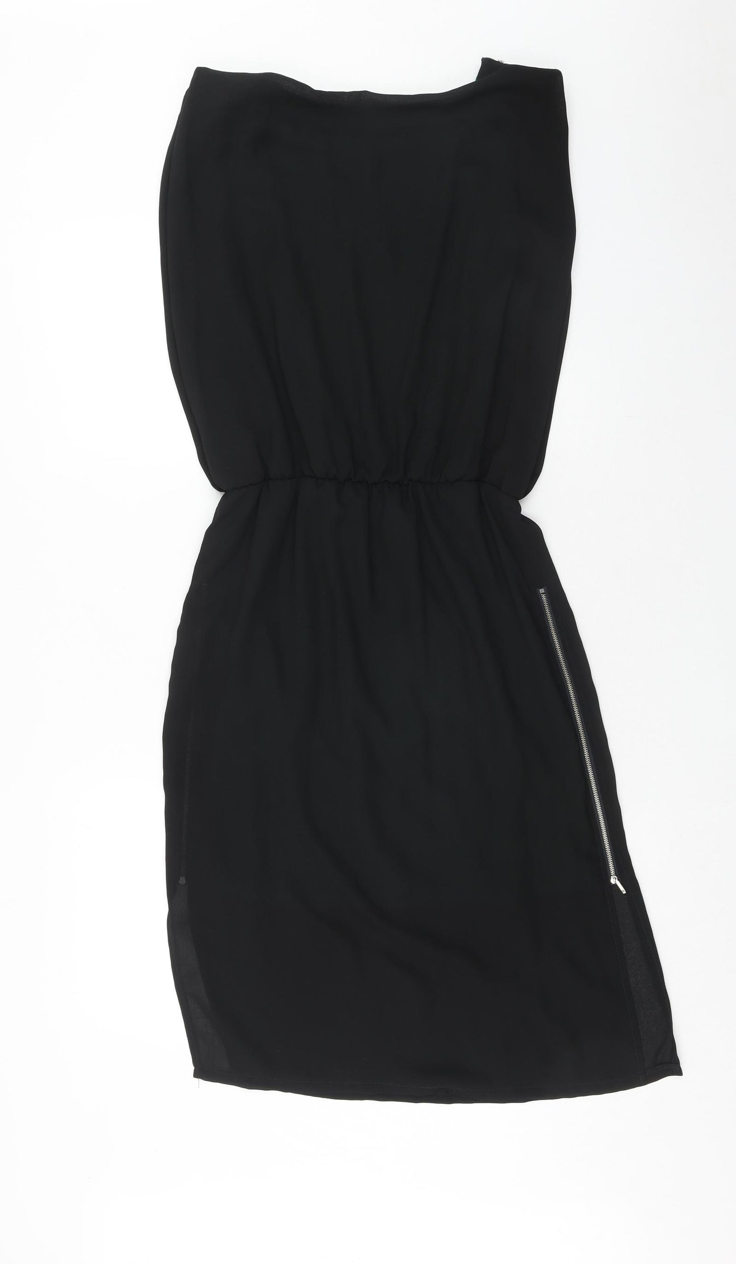 infront Womens Black Polyester A-Line Size S Boat Neck Zip