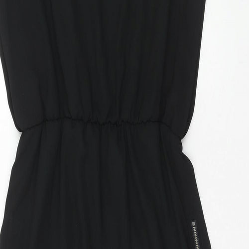 infront Womens Black Polyester A-Line Size S Boat Neck Zip