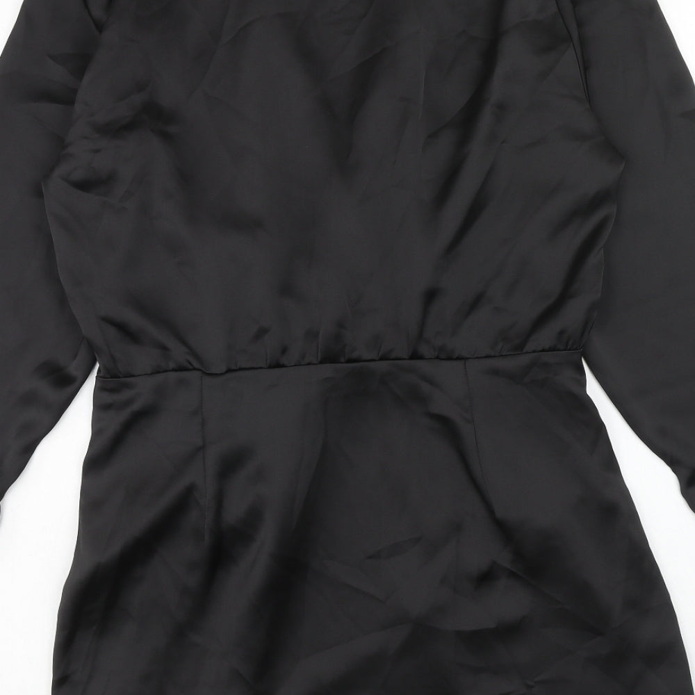 Zara Womens Black Viscose Shirt Dress Size L Collared Zip
