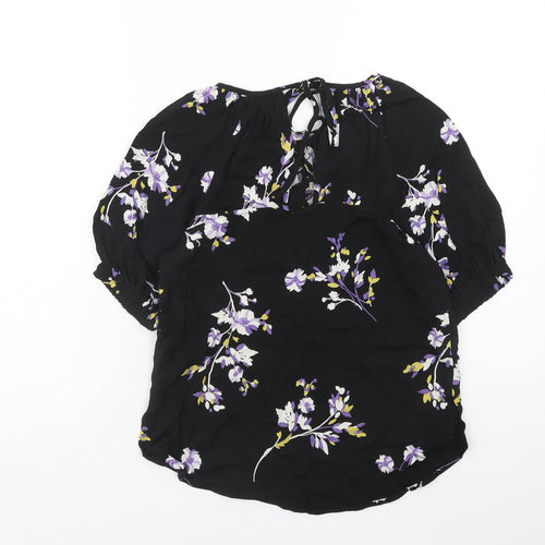 Autograph Womens Black Floral Viscose Basic Blouse Size 6 Boat Neck