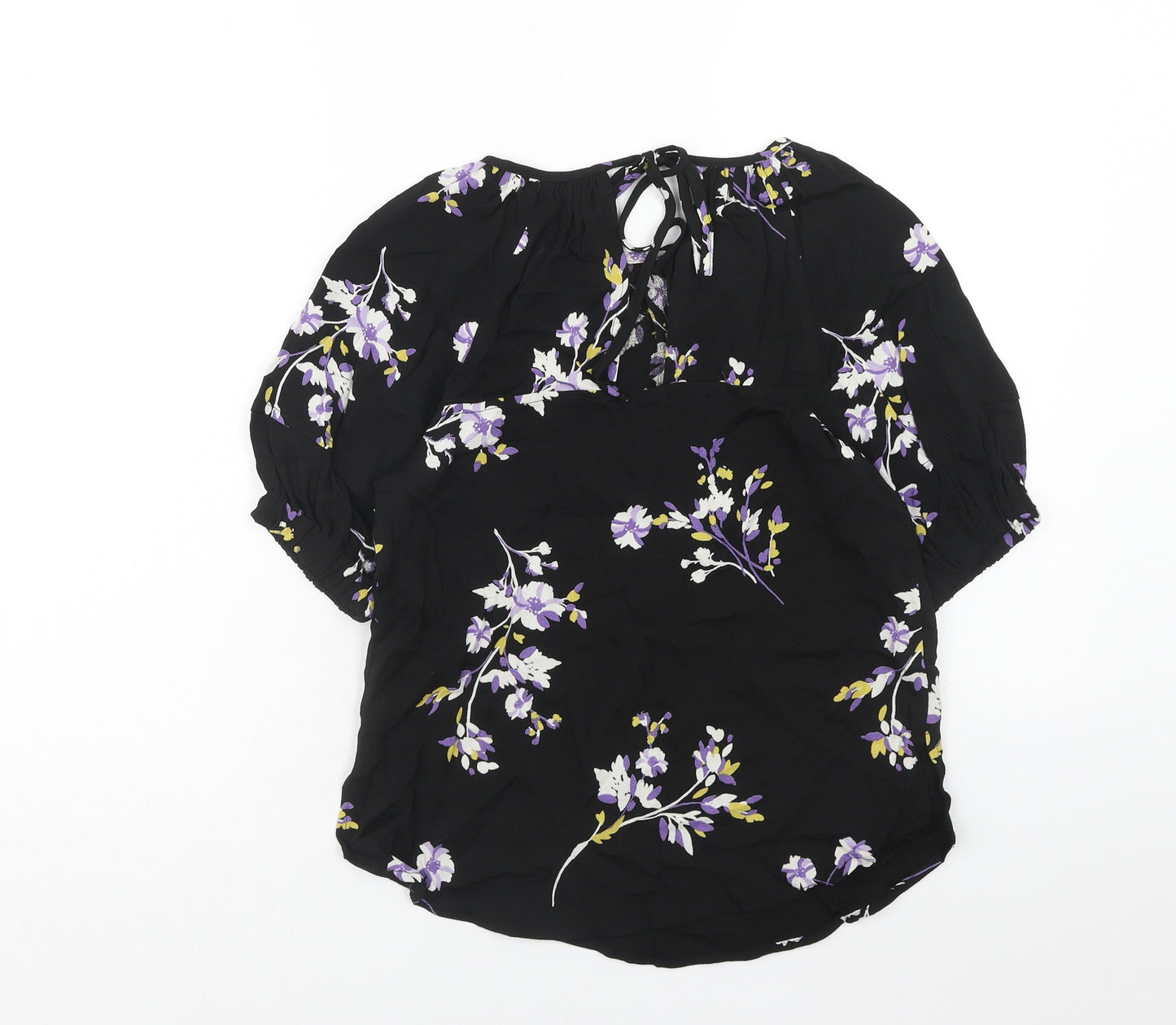 Autograph Womens Black Floral Viscose Basic Blouse Size 6 Boat Neck