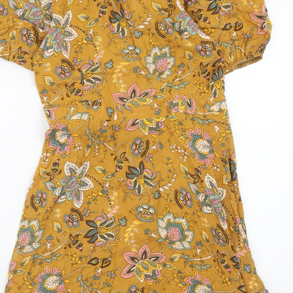 TU Womens Brown Floral Viscose Wrap Dress Size 12 V-Neck Tie