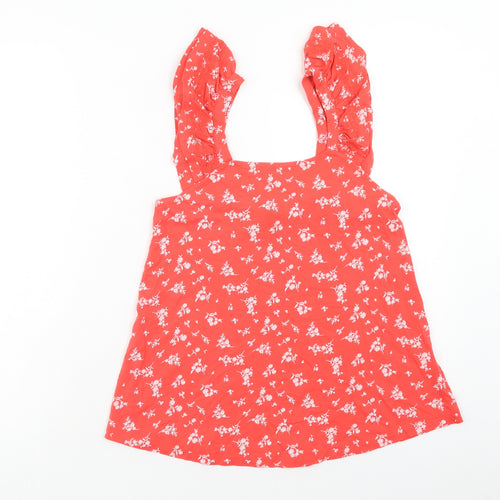 Marks and Spencer Womens Red Floral Cotton Basic Tank Size 6 Square Neck