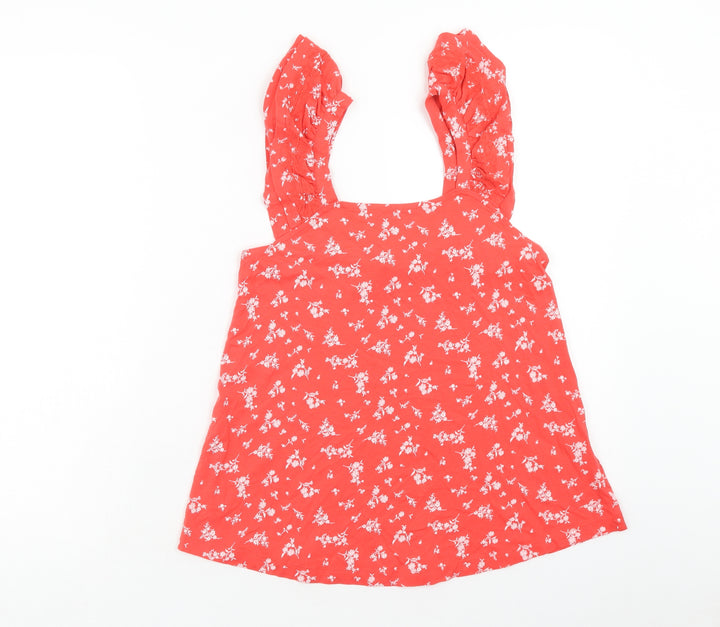 Marks and Spencer Womens Red Floral Cotton Basic Tank Size 6 Square Neck