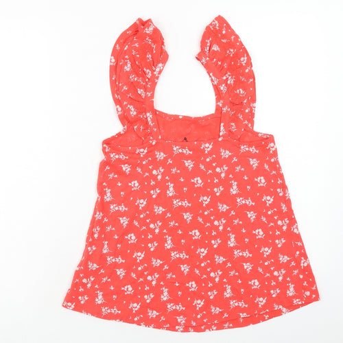 Marks and Spencer Womens Red Floral Cotton Basic Tank Size 6 Square Neck