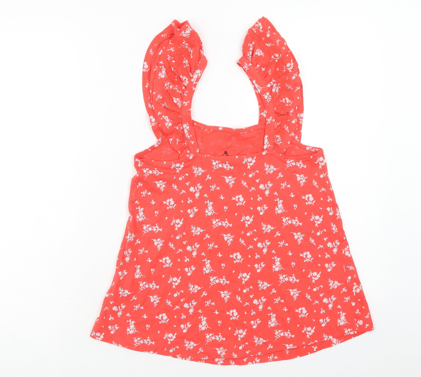 Marks and Spencer Womens Red Floral Cotton Basic Tank Size 6 Square Neck