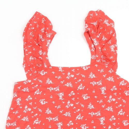 Marks and Spencer Womens Red Floral Cotton Basic Tank Size 6 Square Neck