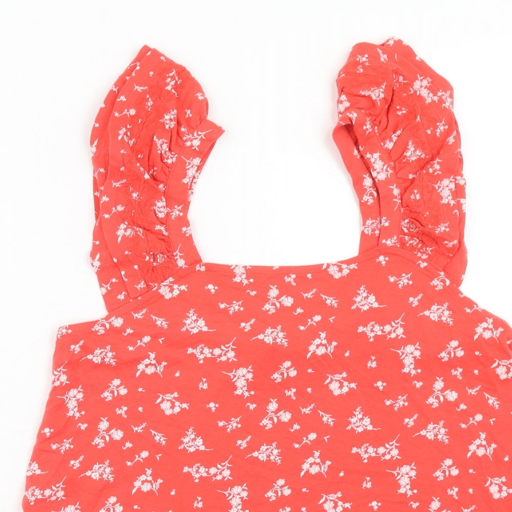 Marks and Spencer Womens Red Floral Cotton Basic Tank Size 6 Square Neck