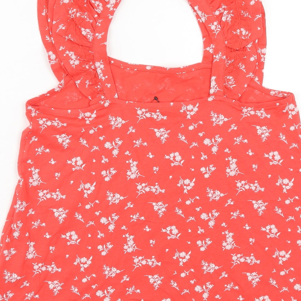 Marks and Spencer Womens Red Floral Cotton Basic Tank Size 6 Square Neck