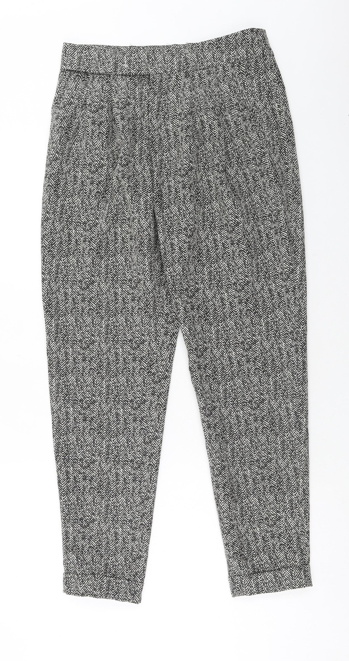ASOS Womens Black Geometric Polyester Trousers Size 10 Regular Hook & Eye
