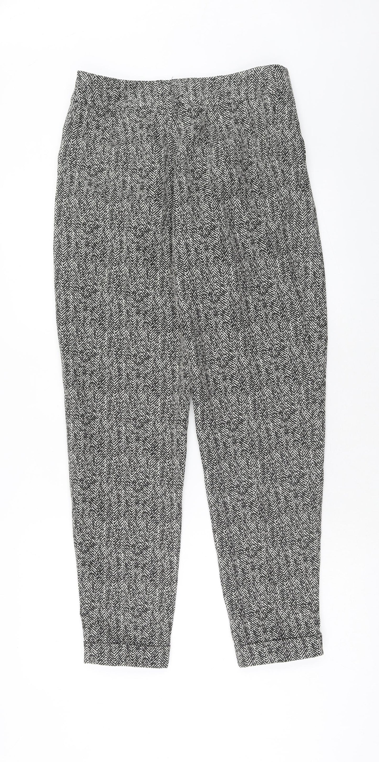 ASOS Womens Black Geometric Polyester Trousers Size 10 Regular Hook & Eye
