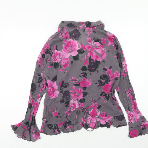 Per Una Womens Grey Floral Cotton Basic Button-Up Size 12 Collared