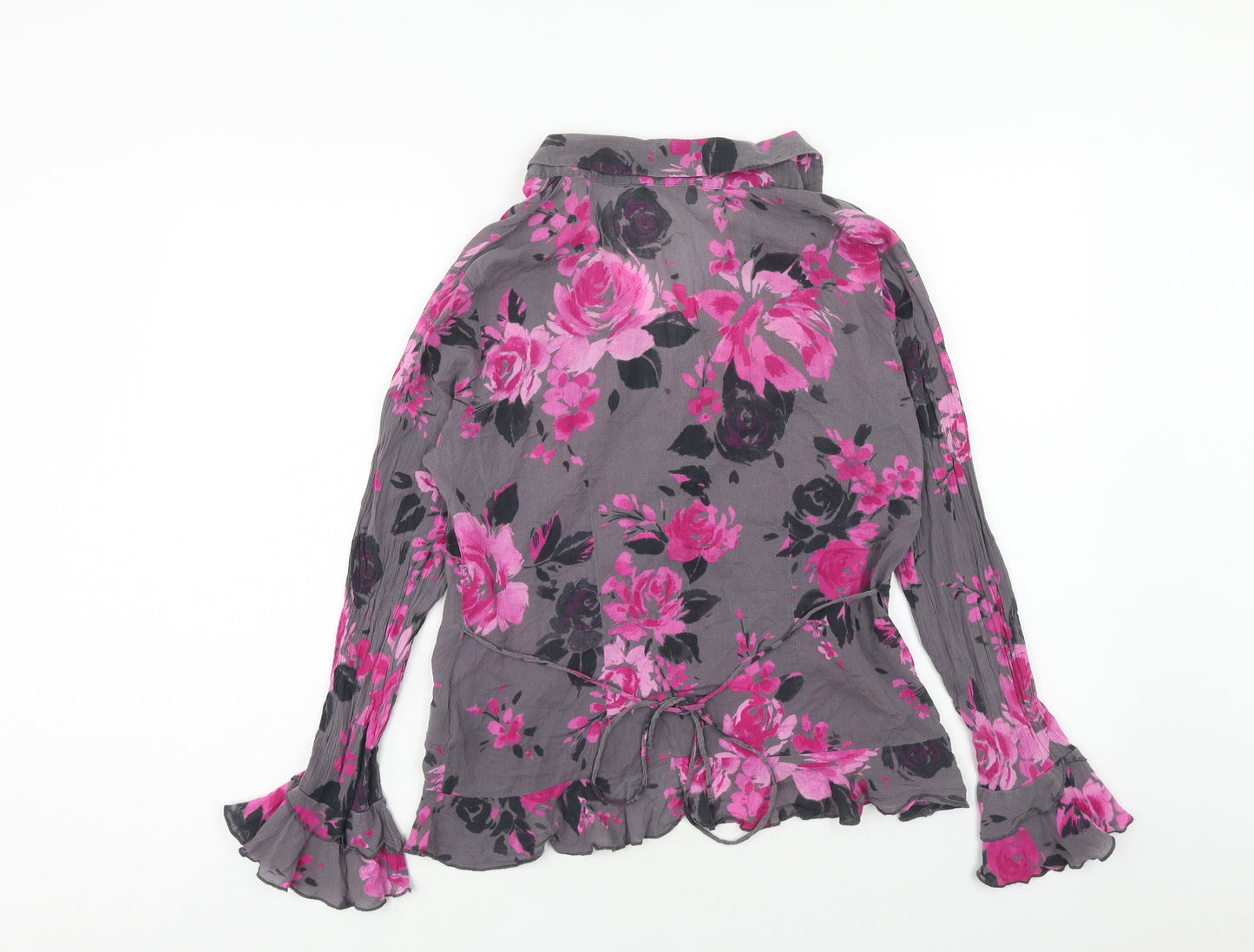 Per Una Womens Grey Floral Cotton Basic Button-Up Size 12 Collared