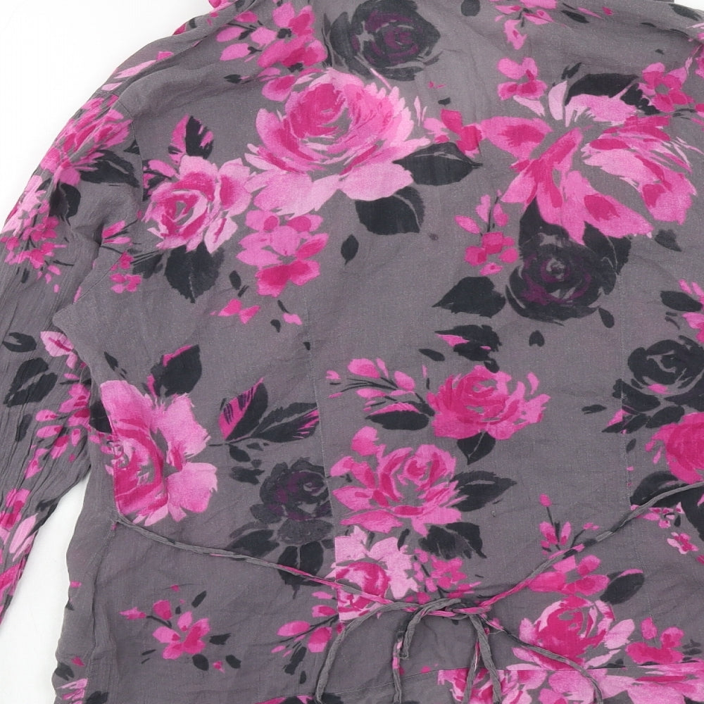 Per Una Womens Grey Floral Cotton Basic Button-Up Size 12 Collared
