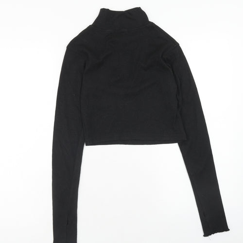 PRETTYLITTLETHING Womens Black Camel Cropped Blouse Size M High Neck - Ribbed