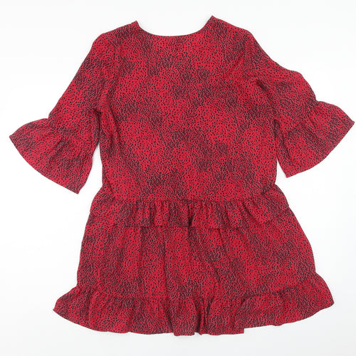 VERO MODA Womens Red Geometric Polyester A-Line Size S V-Neck Pullover