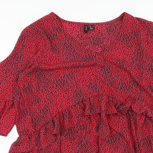 VERO MODA Womens Red Geometric Polyester A-Line Size S V-Neck Pullover