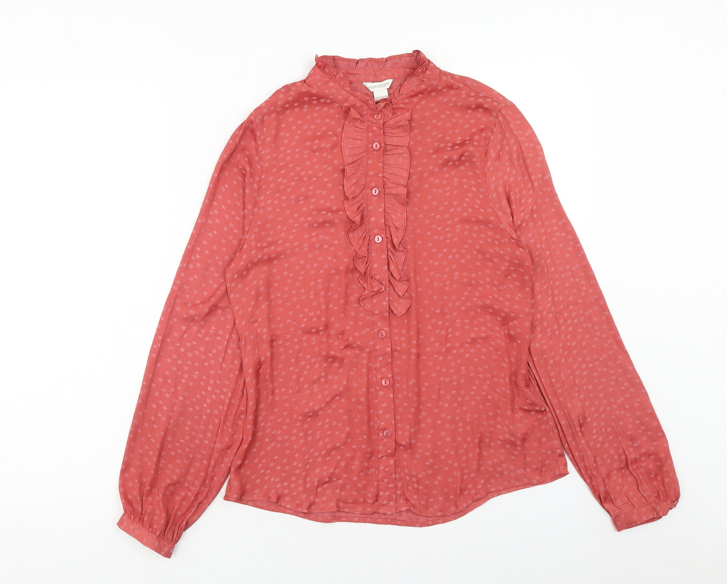 Monsoon Womens Pink Geometric Polyester Basic Button-Up Size 8 Round Neck - Stars
