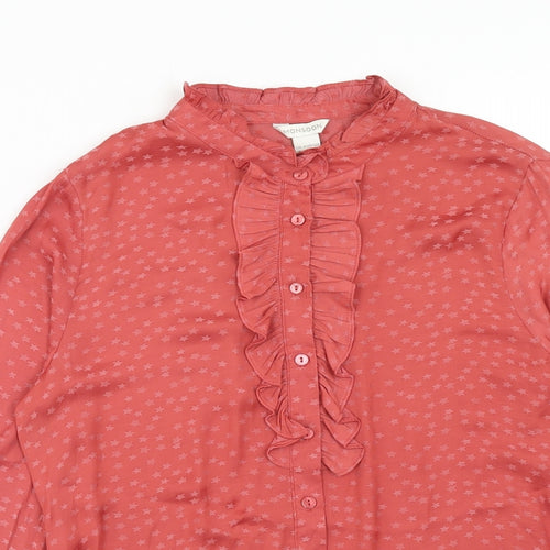 Monsoon Womens Pink Geometric Polyester Basic Button-Up Size 8 Round Neck - Stars