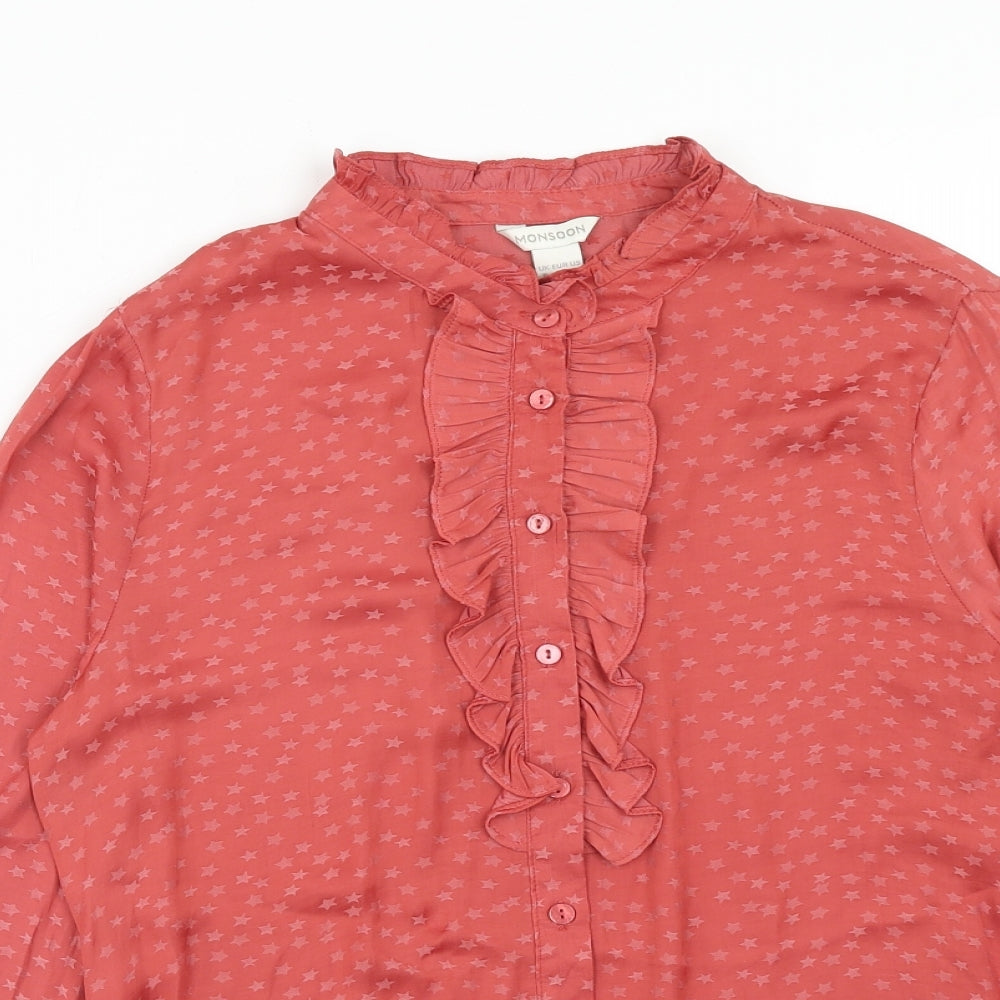 Monsoon Womens Pink Geometric Polyester Basic Button-Up Size 8 Round Neck - Stars