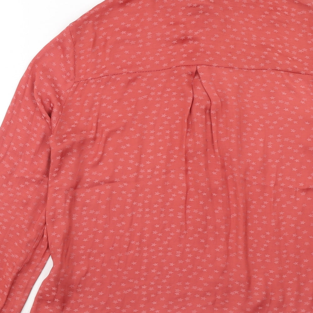 Monsoon Womens Pink Geometric Polyester Basic Button-Up Size 8 Round Neck - Stars