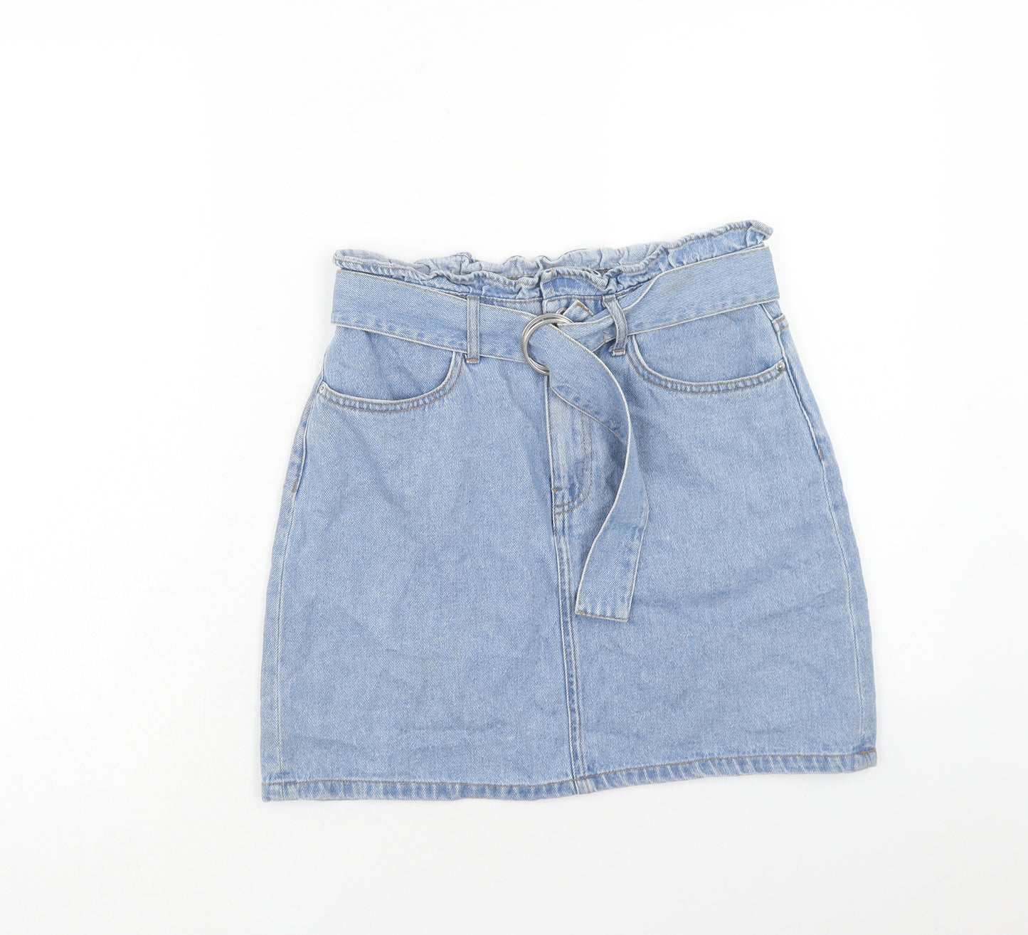 H&M Womens Blue Cotton Mini Skirt Size 8 Zip