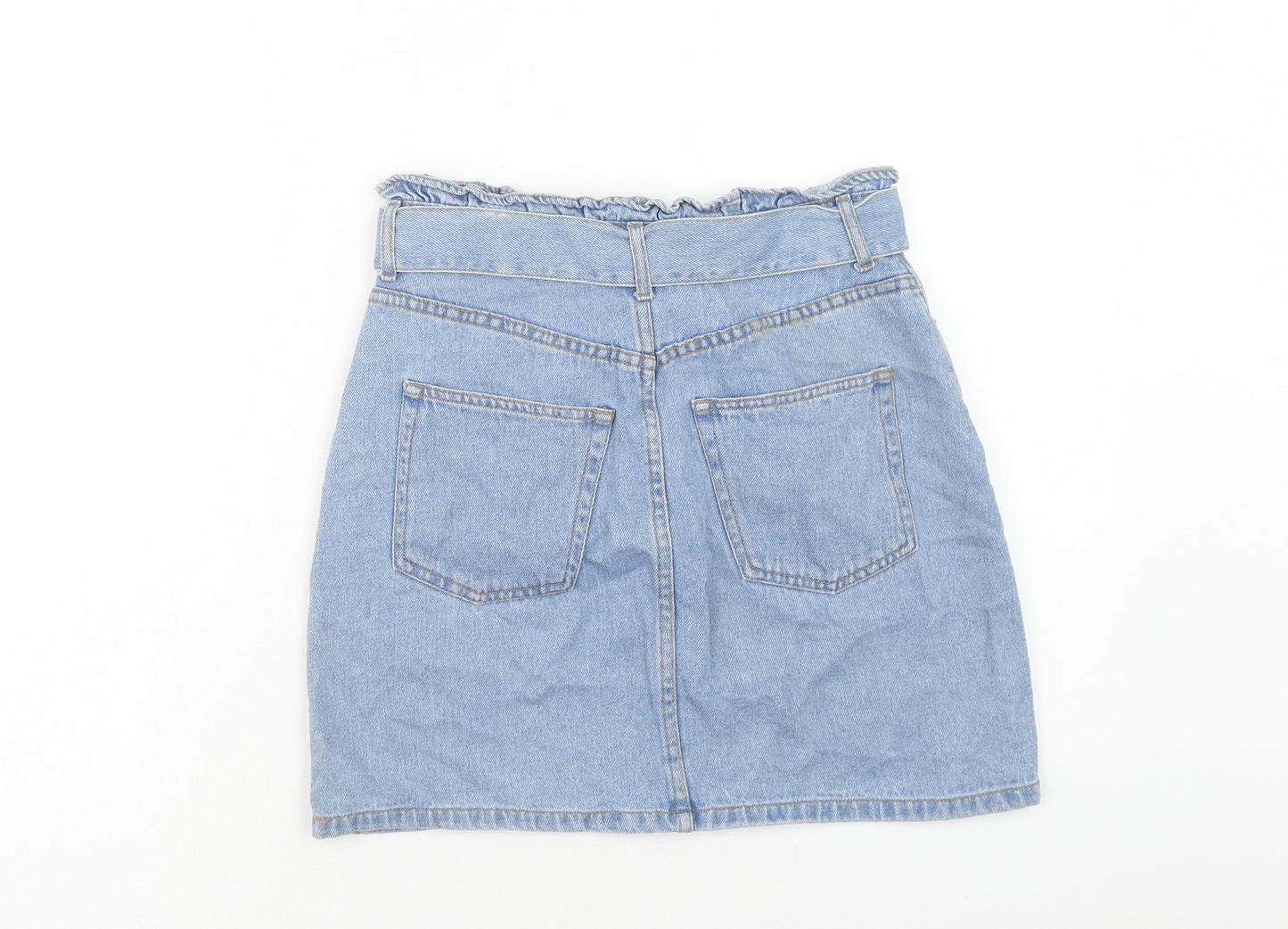 H&M Womens Blue Cotton Mini Skirt Size 8 Zip