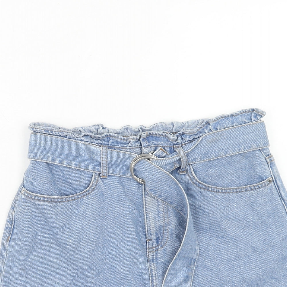 H&M Womens Blue Cotton Mini Skirt Size 8 Zip