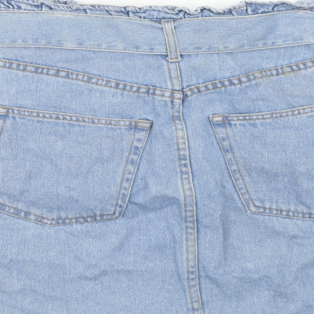 H&M Womens Blue Cotton Mini Skirt Size 8 Zip