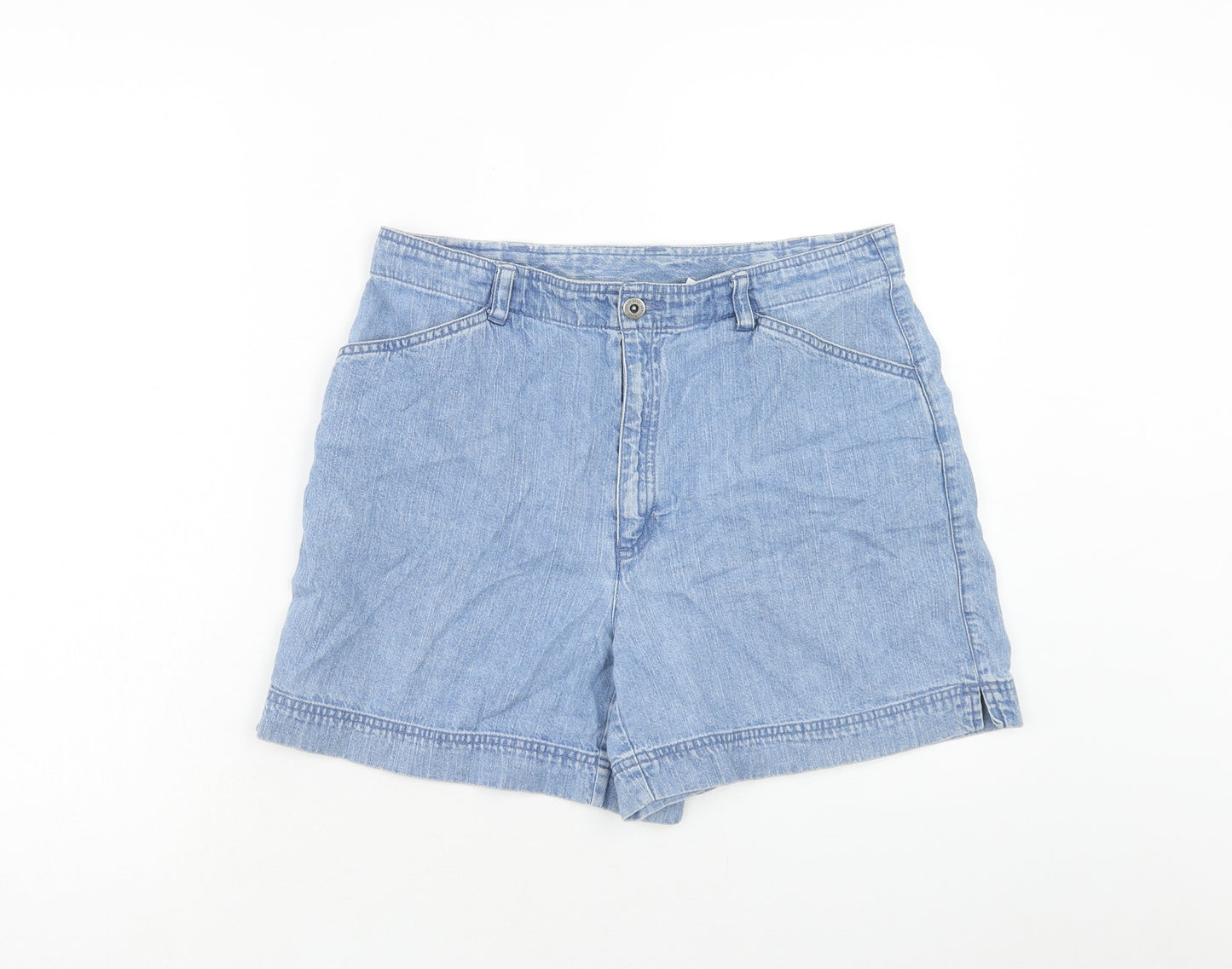 Liz Calborne Womens Blue Cotton Mom Shorts Size 12 Regular Zip