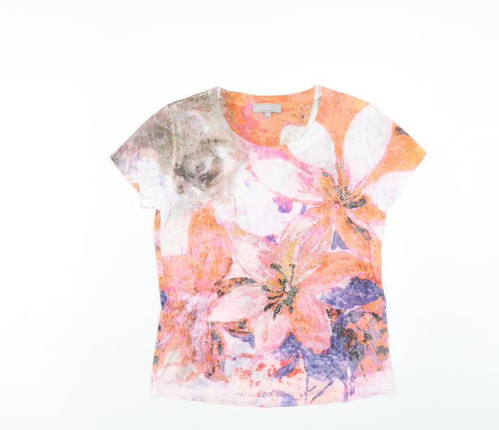 Kapalua Womens Multicoloured Floral Polyester Basic T-Shirt Size M Round Neck