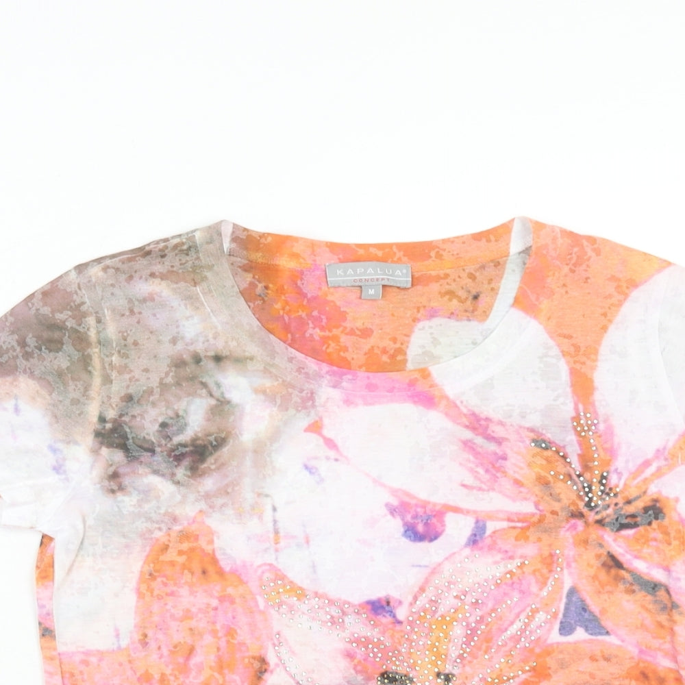 Kapalua Womens Multicoloured Floral Polyester Basic T-Shirt Size M Round Neck