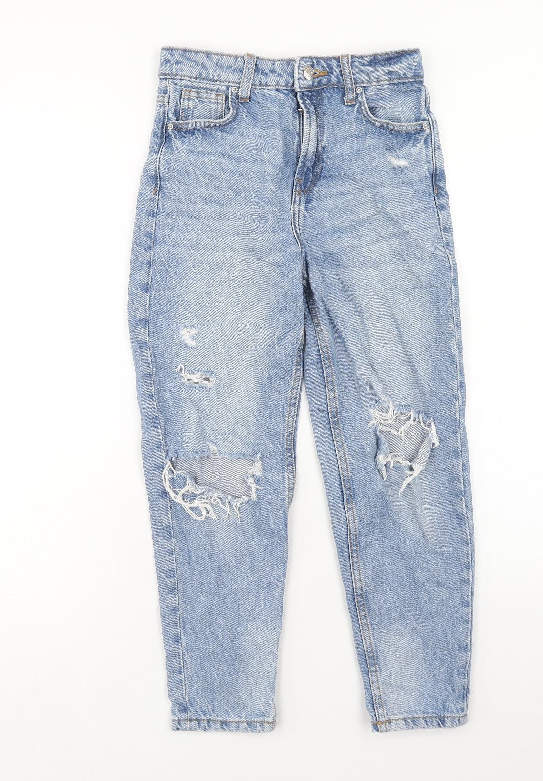 Denim & Co. Girls Blue Cotton Straight Jeans Size 9-10 Years Regular Zip