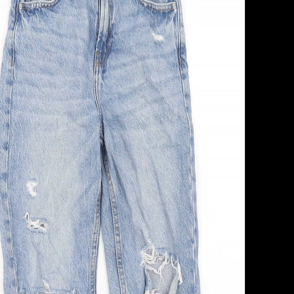 Denim & Co. Girls Blue Cotton Straight Jeans Size 9-10 Years Regular Zip