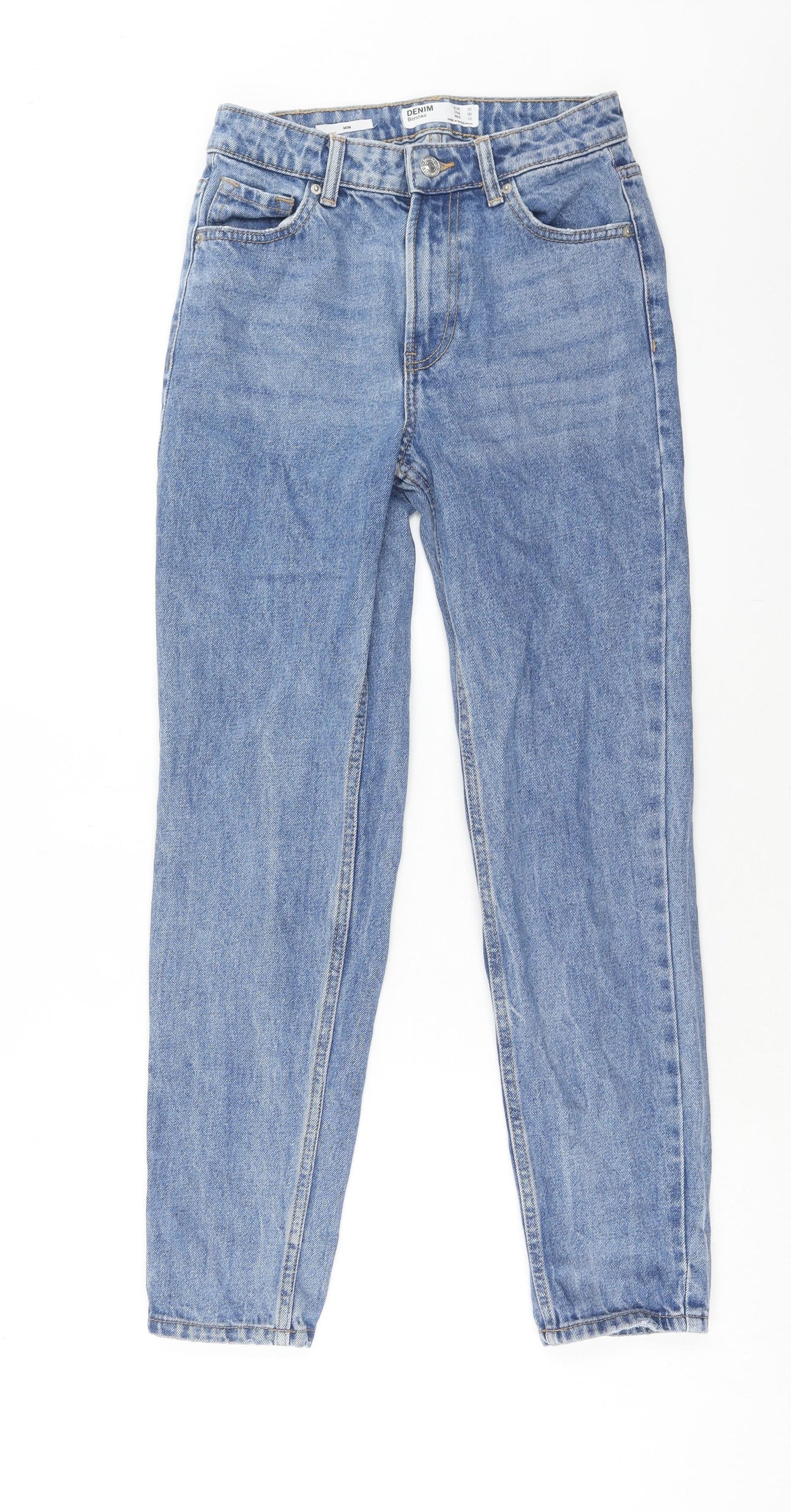 Bershka Womens Blue Cotton Straight Jeans Size 4 Regular Zip