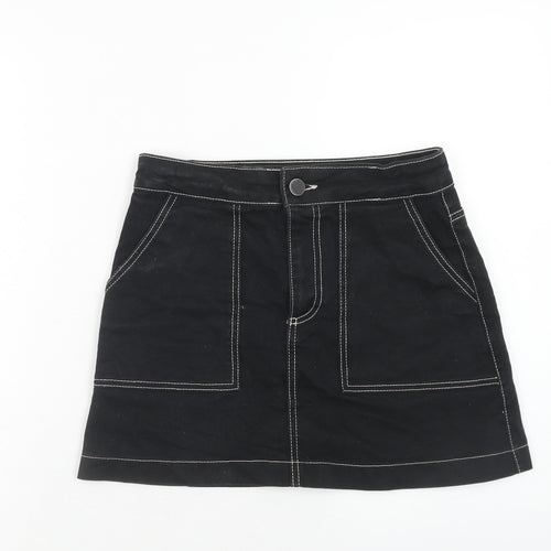 Zara Womens Black Cotton Straight & Pencil Skirt Size S Zip