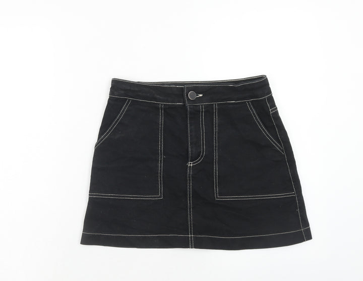 Zara Womens Black Cotton Straight & Pencil Skirt Size S Zip
