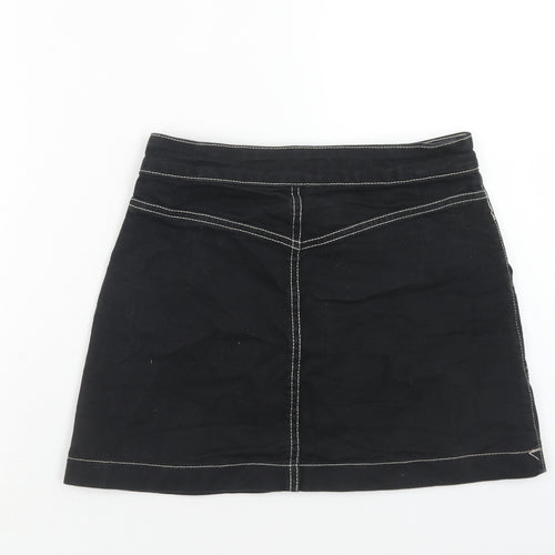 Zara Womens Black Cotton Straight & Pencil Skirt Size S Zip