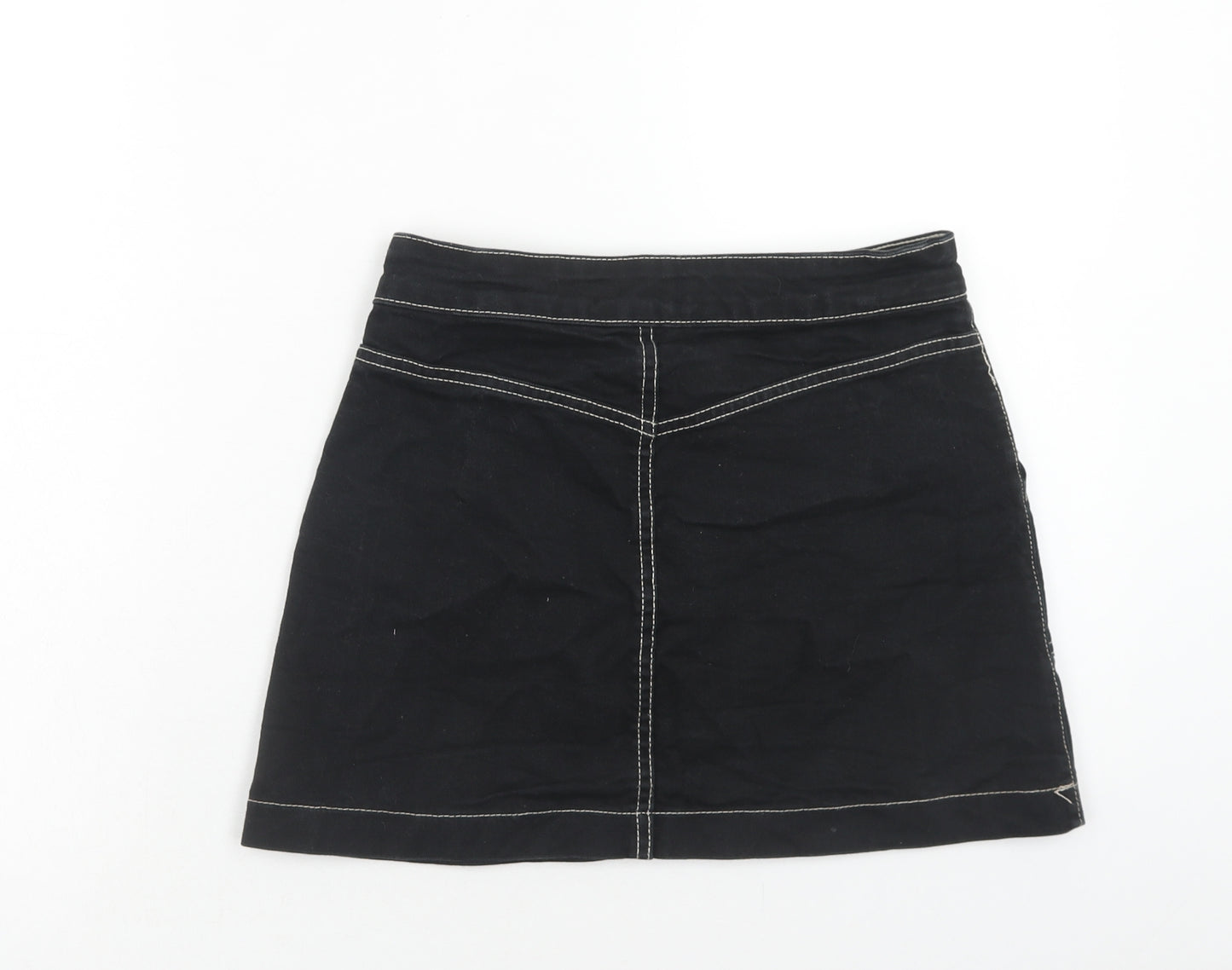 Zara Womens Black Cotton Straight & Pencil Skirt Size S Zip