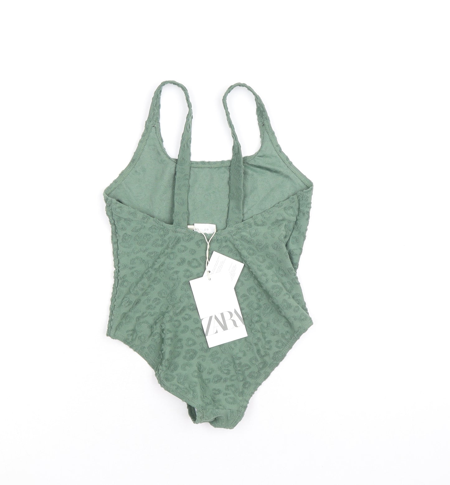 Zara Girls Green Animal Print Polyester Bodysuit One-Piece Size 6-7 Years Pullover - Swimsuit Leopard Print UV protection 50+