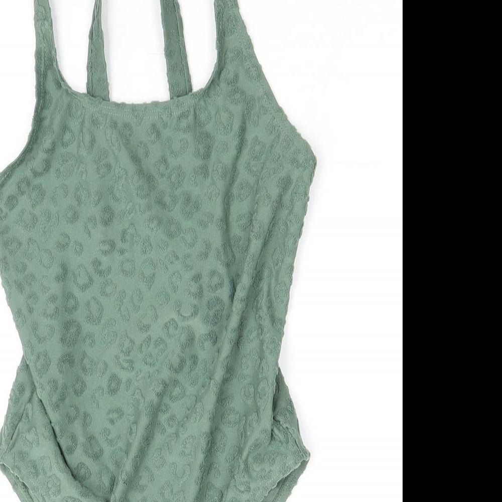 Zara Girls Green Animal Print Polyester Bodysuit One-Piece Size 6-7 Years Pullover - Swimsuit Leopard Print UV protection 50+