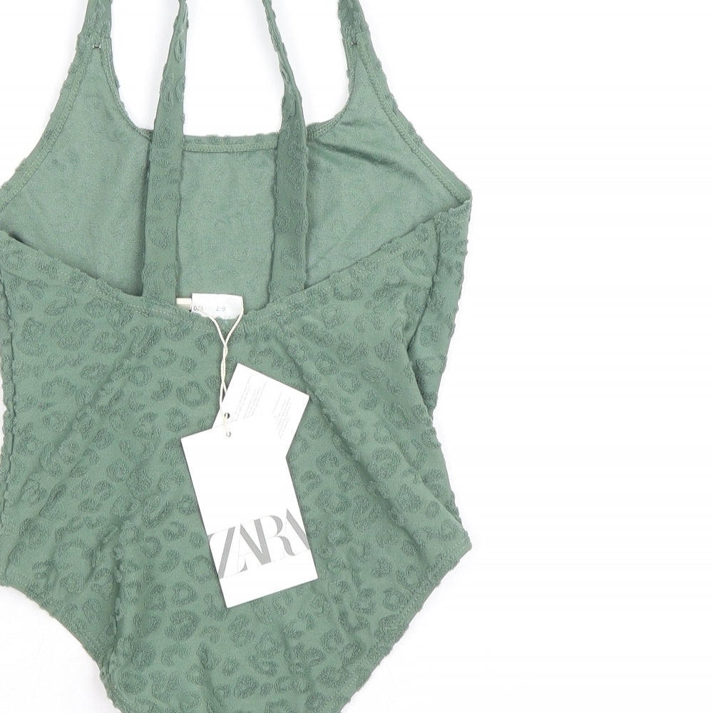 Zara Girls Green Animal Print Polyester Bodysuit One-Piece Size 6-7 Years Pullover - Swimsuit Leopard Print UV protection 50+