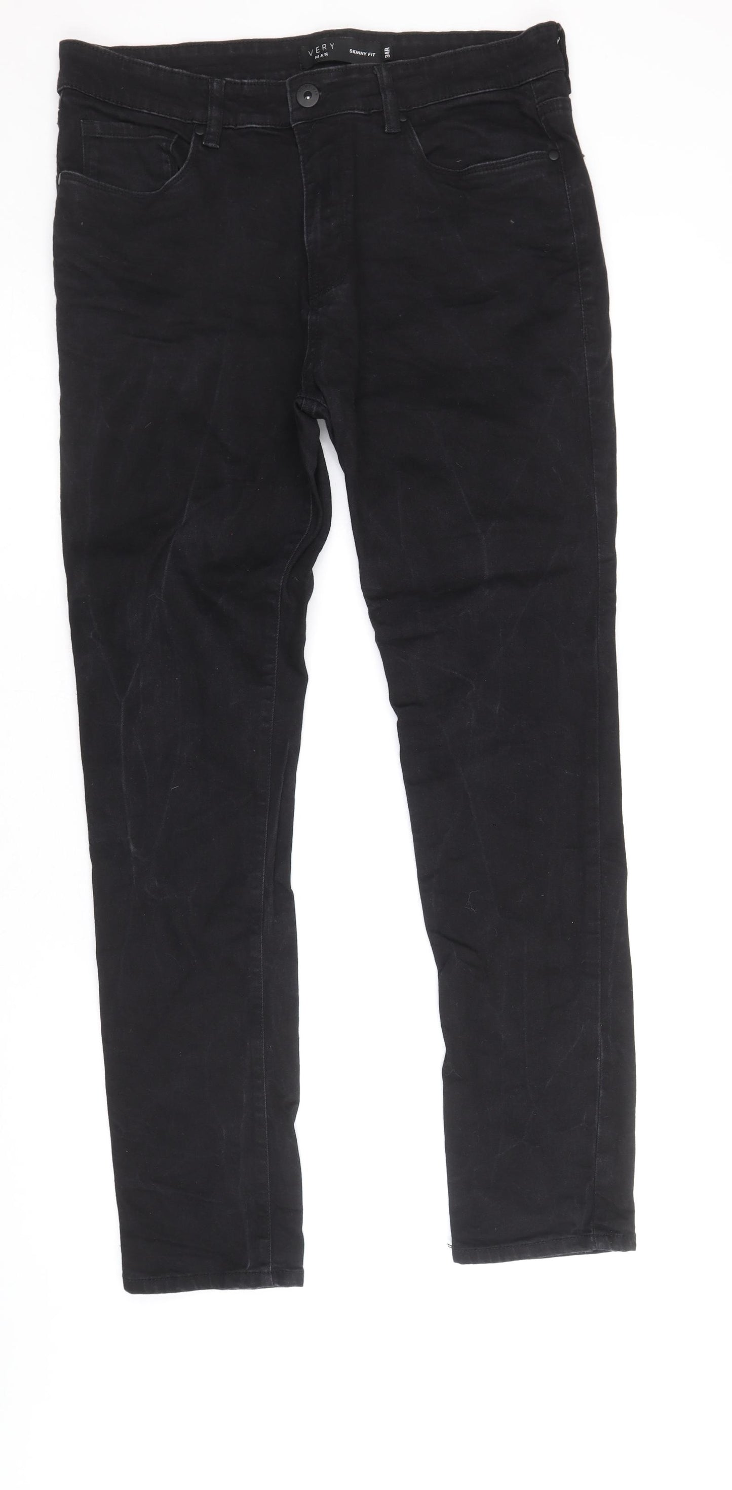 Very Mens Black Cotton Skinny Jeans Size 34 in Regular Zip
