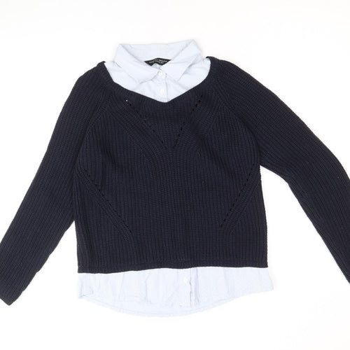 Dorothy Perkins Womens Blue Collared 100% Cotton Pullover Jumper Size 8