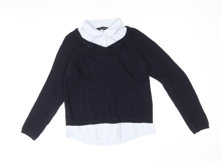Dorothy Perkins Womens Blue Collared 100% Cotton Pullover Jumper Size 8