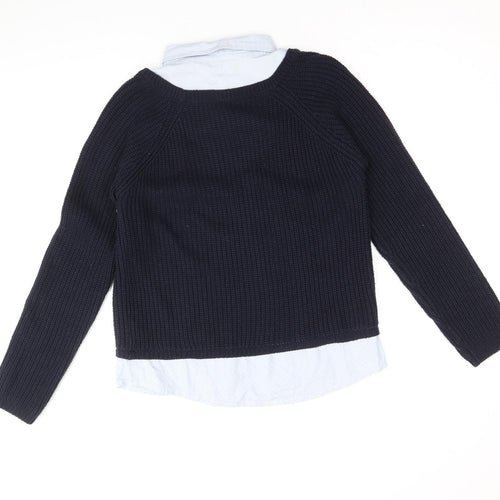 Dorothy Perkins Womens Blue Collared 100% Cotton Pullover Jumper Size 8