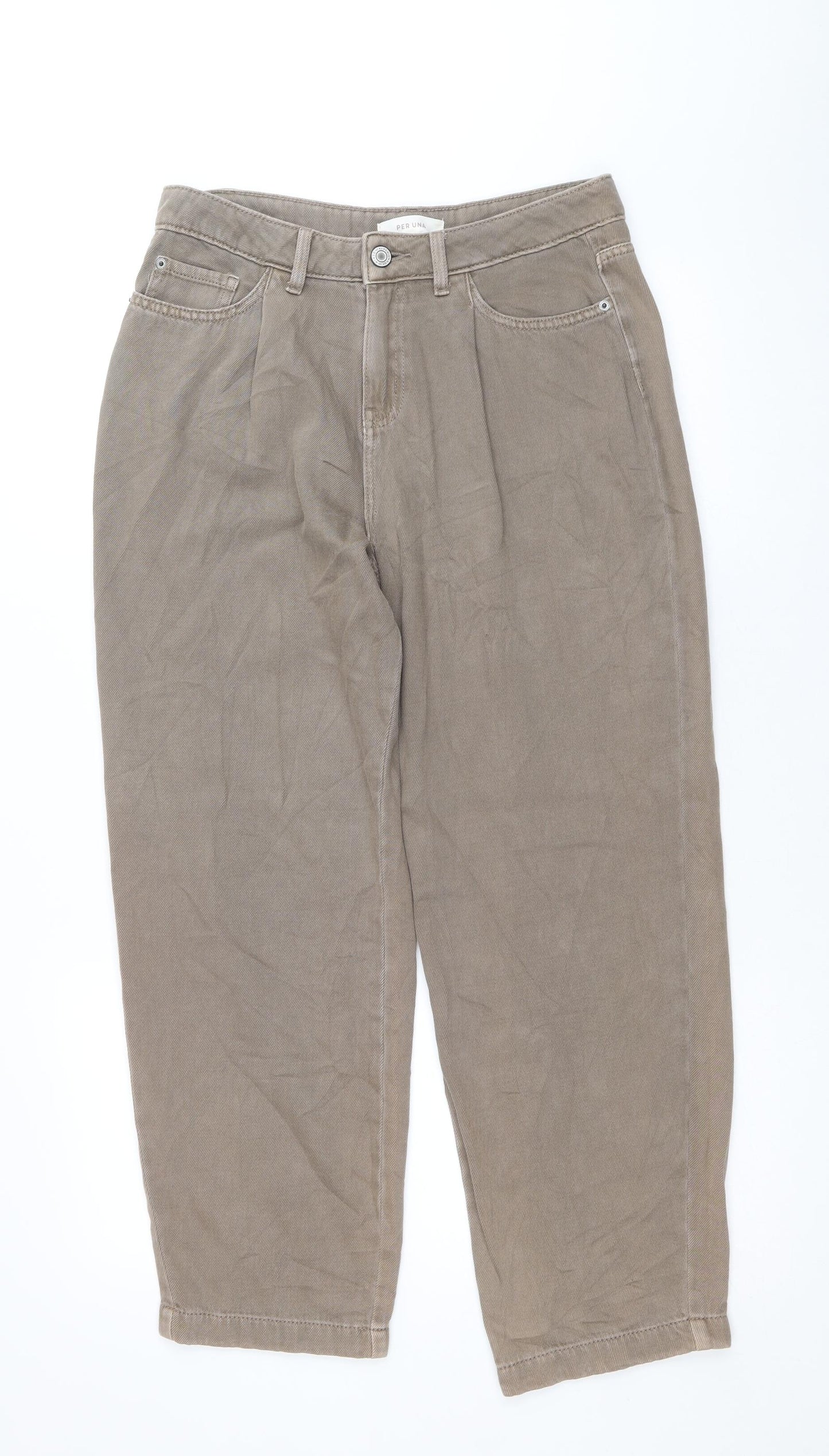 Per Una Womens Brown Cotton Mom Jeans Size 12 Regular Zip